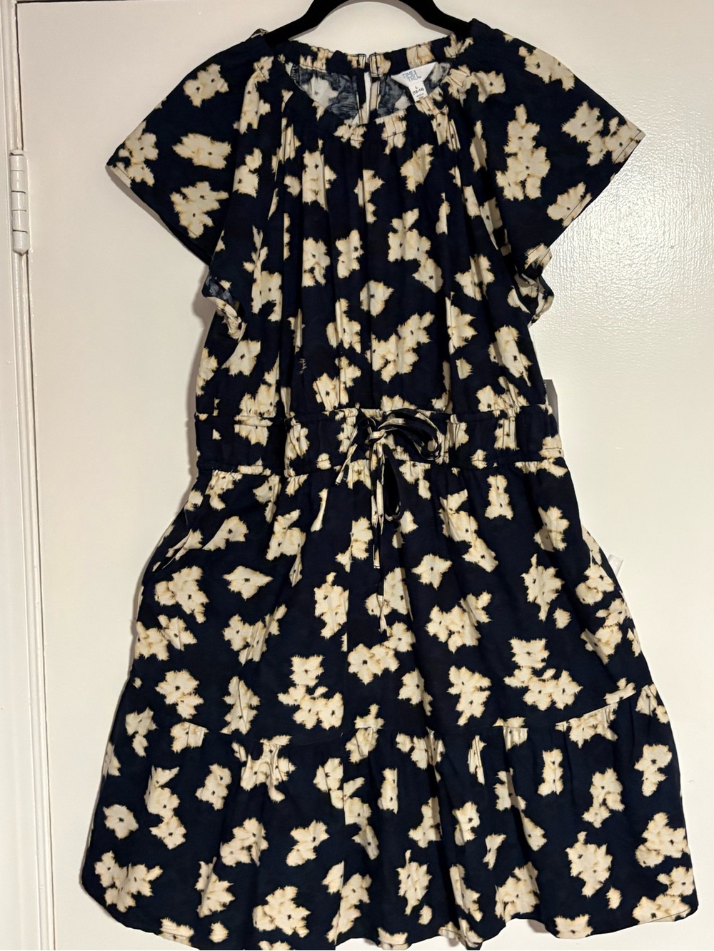 NWT Time and Tru Navy Cream Floral Tiered Midi Dress L 12-14